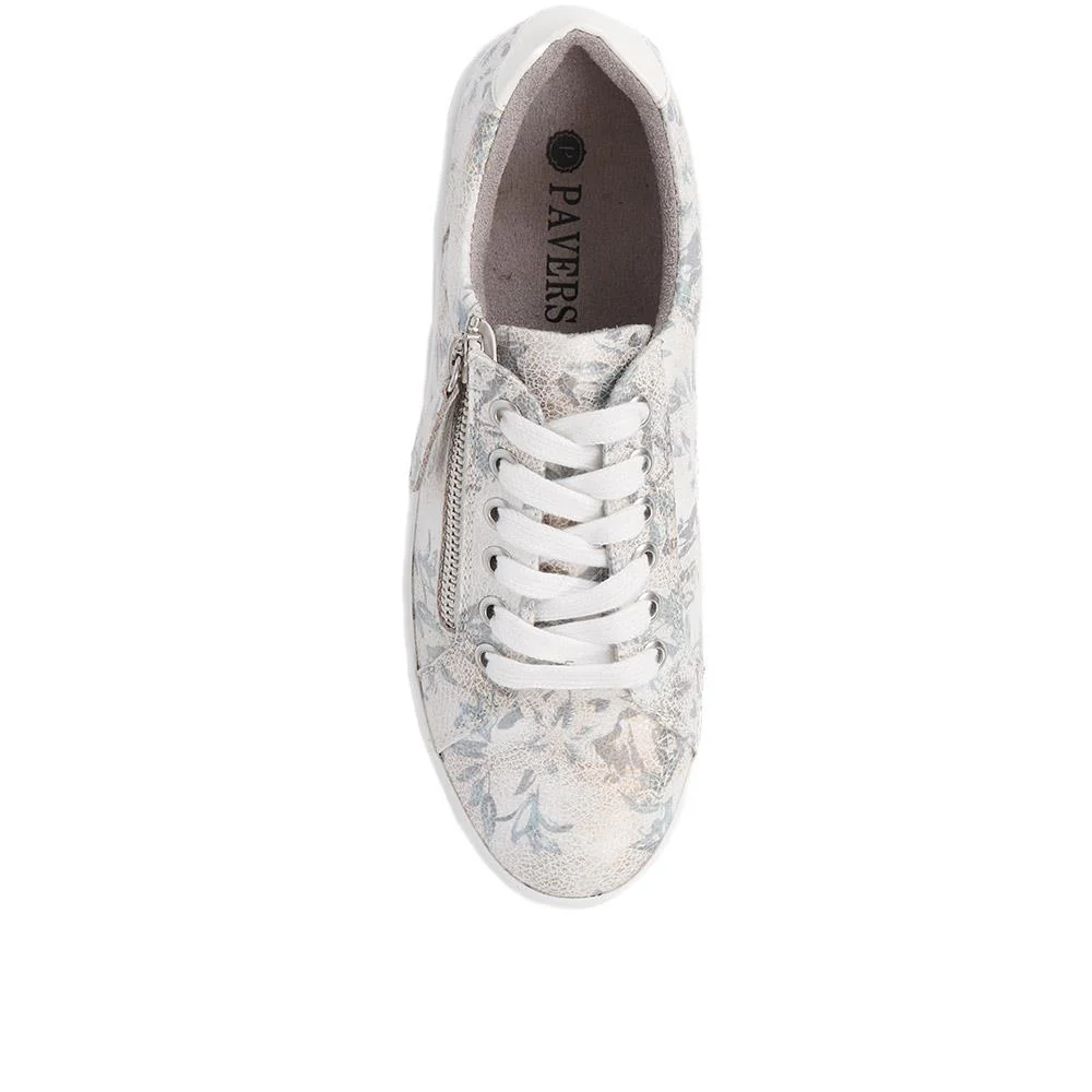 Zip Up Chunky Platform Trainers - WBINS35156 / 321 796 - White Floral - Image 5